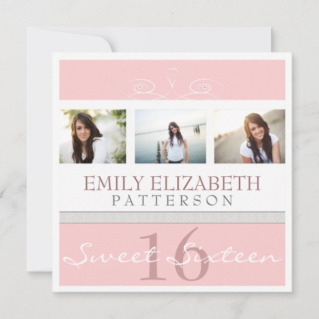 Joli Swirl Photo Collage Sweet 16 Invitation (Devant)