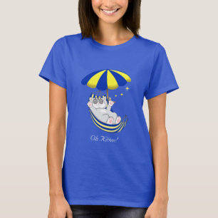Joli T-Shirt avec Chat Mignon en Hamac Bleu et Jau