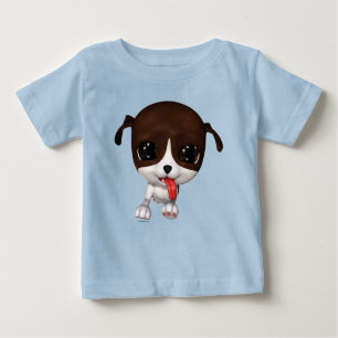 Joli T-shirt bébé bleu Chiot en caricature