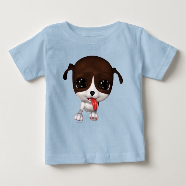 Joli T-shirt bébé bleu Chiot en caricature (Devant)
