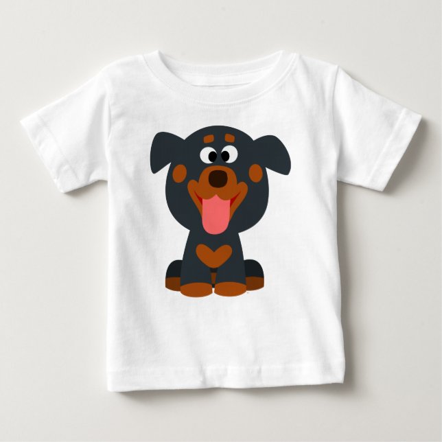Joli T-shirt bébé en caricature Rottweiler bébé (Devant)