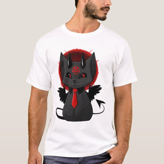 Joli T-Shirt Chat Démon Esthétique Kawaii Goth Cha (Devant)