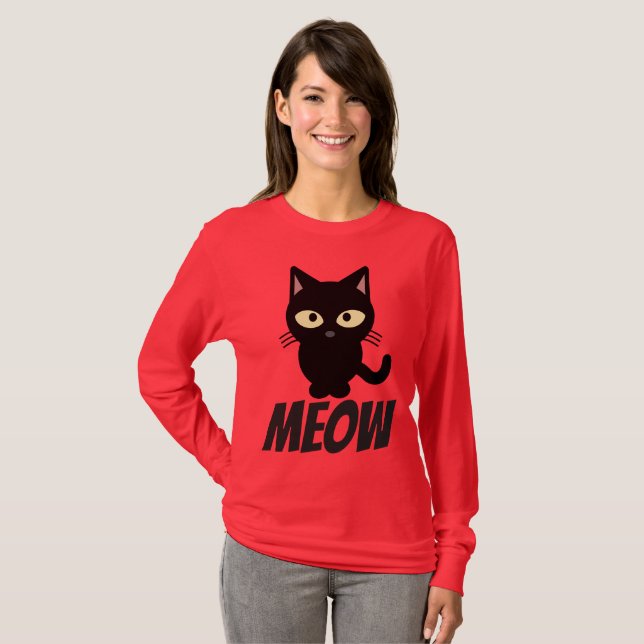 Joli t-shirt chat noir, MEOW, Drôle (Devant entier)
