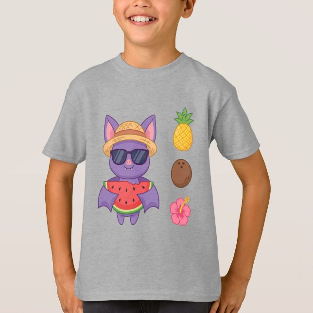 Joli T-Shirt Chauve-Souris Tropicale Pastèque Plag (Devant)