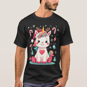 Joli T-Shirt de Noël Filles Femmes Xmas Licorne Ce