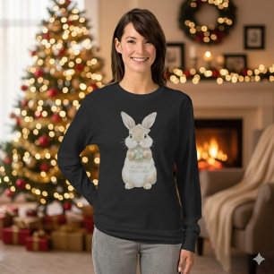 Joli T-Shirt de Noël Lapin Aquarelle Merry Christm
