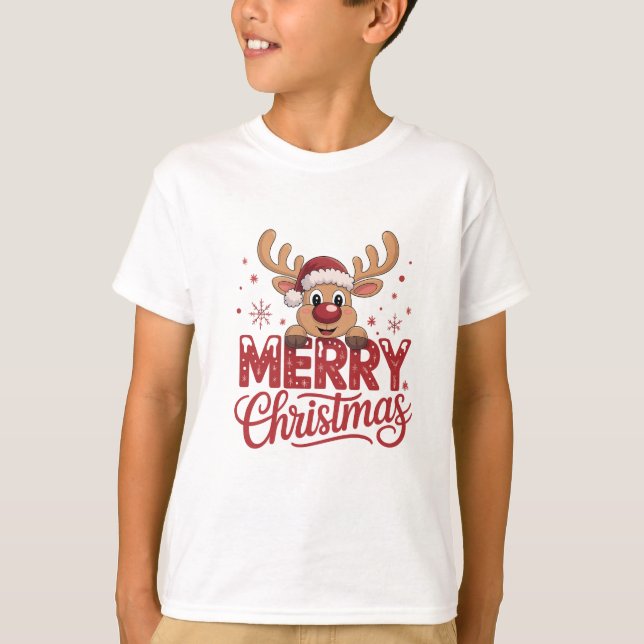 Joli T-Shirt de Noël pour enfants avec des rennes (Devant)