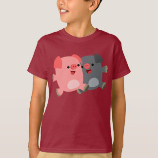 Joli T-shirt enfant Porcs de caricature noir et bl