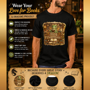 Joli T-Shirt Fantastique Dragon de Livre   Bibliop