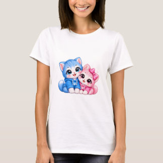 Joli T-Shirt Femme Chatons Câlins | Kawaii Bleu Ro