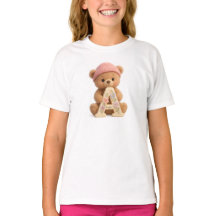 Joli T-Shirt Fille à l'Ours en Peluche Lettre Init