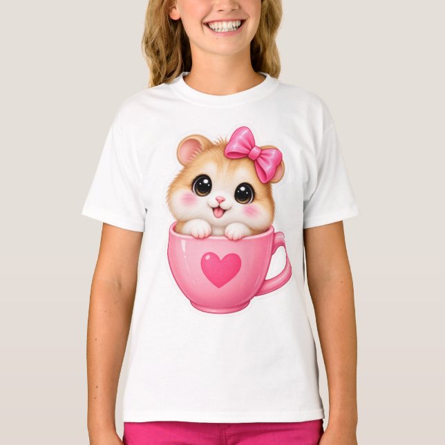 Joli T-Shirt Fille avec un Hamster Mignon dans une (Devant)