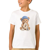 Joli T-Shirt Garçon Marin avec Ourson Lettre A