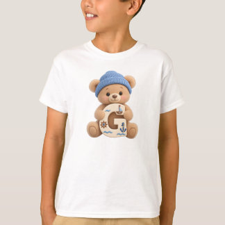 Joli T-Shirt Garçon Marin Ourson Lettre Initiale G