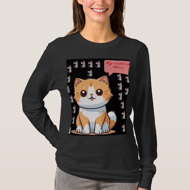 Joli T-shirt graphique avec un chat de dessin anim (Devant)