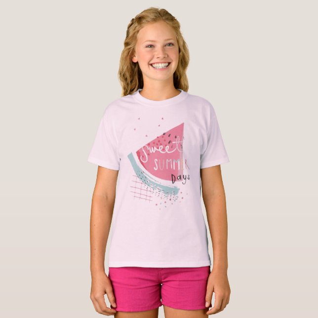 Joli T-Shirt Graphique Pastèque Filles Été (Devant entier)