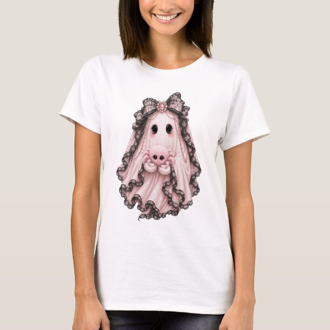 Joli T-Shirt Halloween Fantôme Araignée Rose | Coq (Devant)
