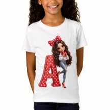 Joli T-Shirt Kawaii Lettre A Monogramme pour Fille