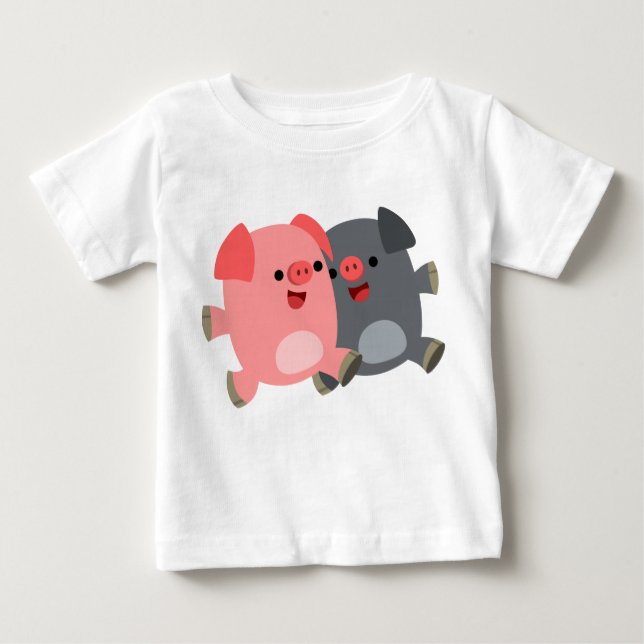 Joli T-shirt noir et blanc, cochons de dessin (Devant)