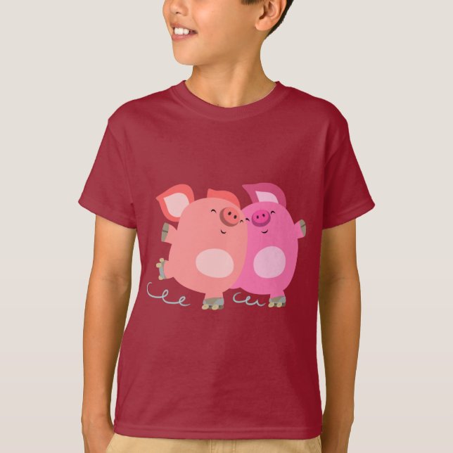 Joli T-shirt Pigs de patinage à rouleaux de dessin (Devant)