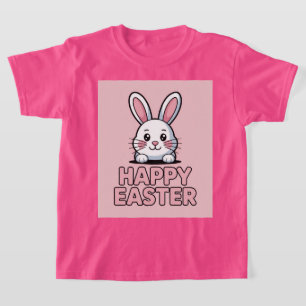 Joli T-Shirt Rose Joyeuses Pâques Lapin Blanc