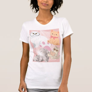 Joli T-Shirt Rose pour Femmes Chats Kawaii Lo Ch