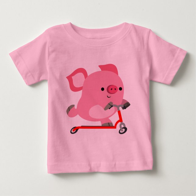 Joli T-shirt Scooter équitation Cartoon Pig Baby (Devant)