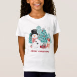 Joli T-shirt Snowman Christmas pour enfants<br><div class="desc">Un mignon T-shirt de Noël avec un mignon bonhomme de neige,  lapin et arbre de Noël dans une forêt enneigée. Vous pouvez facilement le personnaliser. Les articles correspondants sont disponibles dans mon magasin.</div>