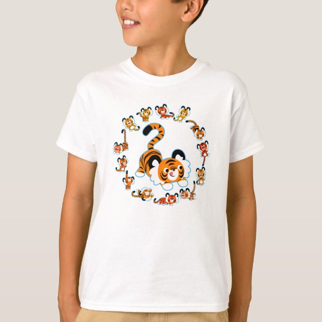 Joli T-shirt Tigers en Cartoon Mandala (Bleu) pour (Devant)