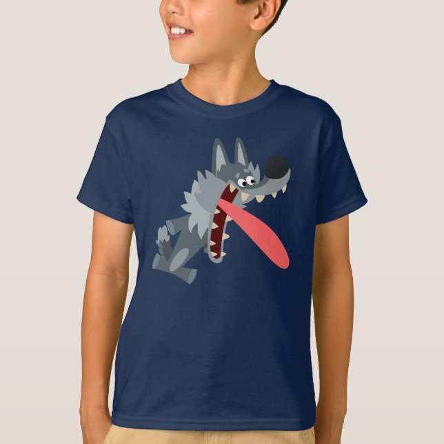 Joli T-shirt Wolf Enfants Cartoon Excitée (Devant)