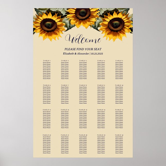 Joli tableau mariage de tournesols élégant (Devant)