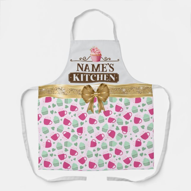 Joli tablier à motif de théière et de cupcake (Recto)