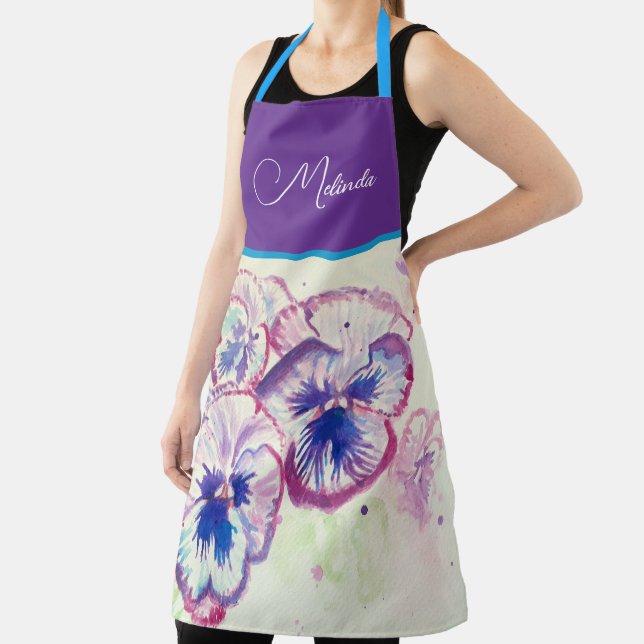 Joli tablier aquarelle violet pensée floral pastel (Insitu)