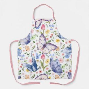 Joli tablier de jardin floral papillon aquarelle