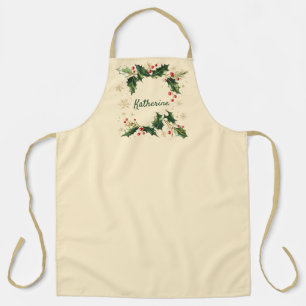 Joli tablier de Noël personnalisé Holly & flocons