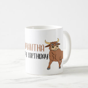 Joli Taureau Cartoon Anniversaire Mug de café