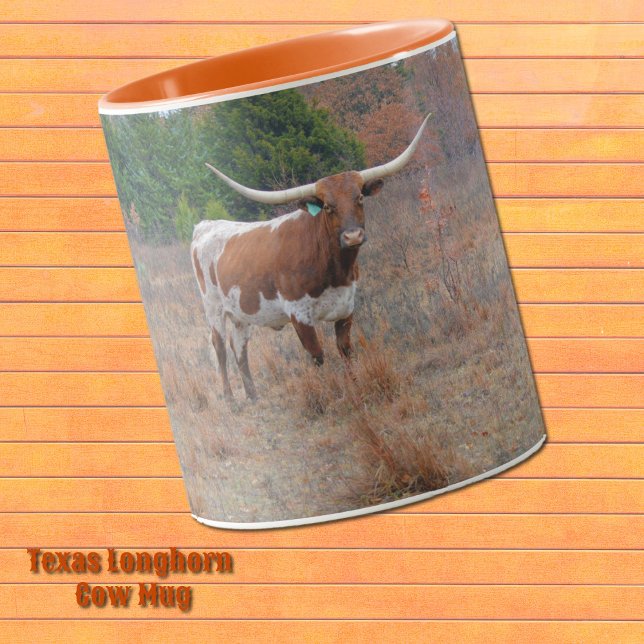 Joli Texas Longhorn Cow Farm Art Orange Mug (Texas Longhorn Cow mug.)