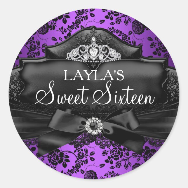 Joli Tiara & Bow Purple Sweet 16 Sticker (Devant)