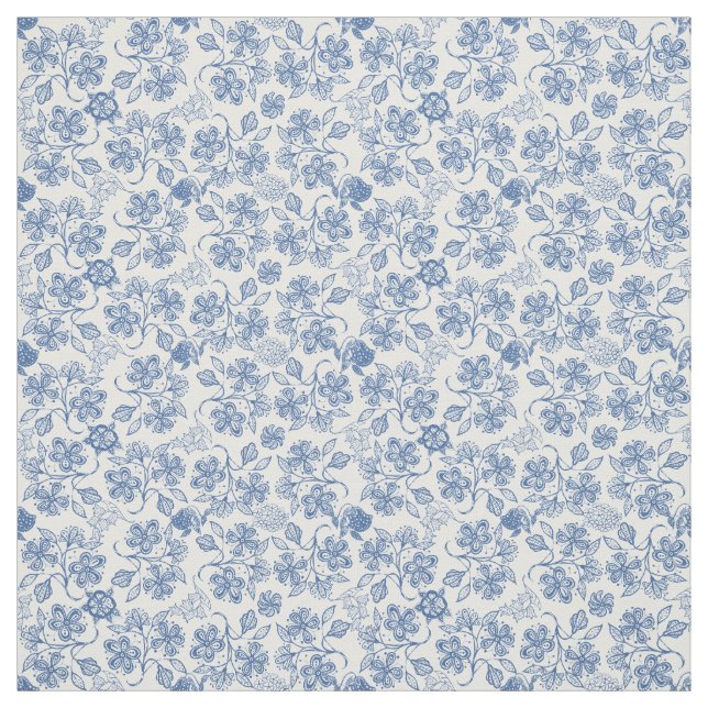 Joli tissu ethnique d'impression florale de bleu (Échantillon)