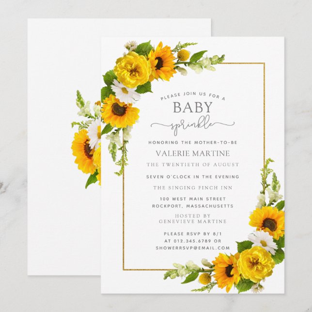 Joli tournesol Floral Baby Sprinkle Invitation (Devant / Derrière)