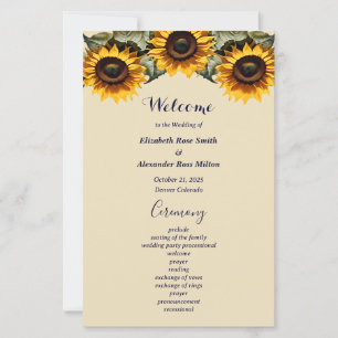 Joli tournesol jaune élégant programme de mariage