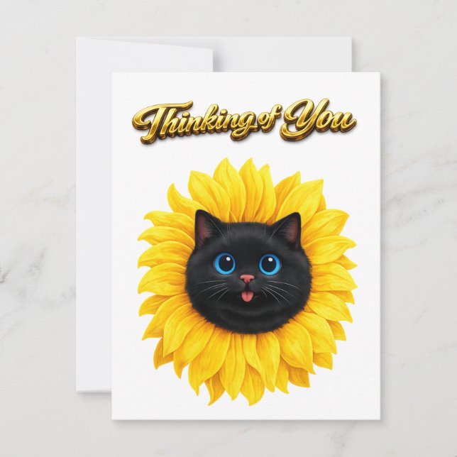 Joli Tournesol Visage de Chat Noir Pensée pour Toi (Devant)