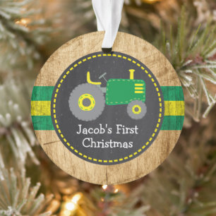 Joli Tracteur Vert Premier Noël de Bébé Rustique