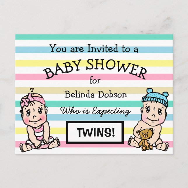 Joli Twins Baby Shower Invitations (Devant)