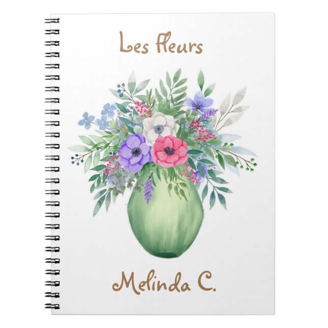 Joli Vase D'Aquarelle De Fleurs D'Été Carnet (Devant)
