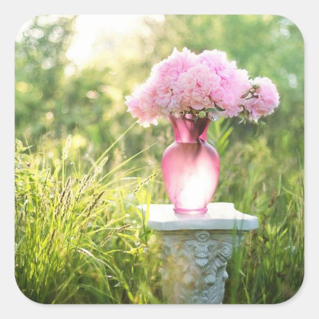 Joli Vase de verre de fleurs roses Stickers (Devant)