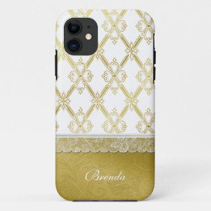 Joli Vintage Gold & White Lattice iPhone 5 Coque
