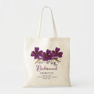 Joli violet de fleurs peintes Sac fourre-tout de f
