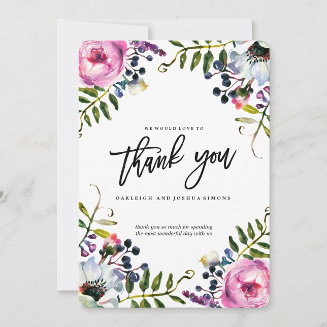 Joli violet Fleurs Mariage Carte de remerciements (Devant)