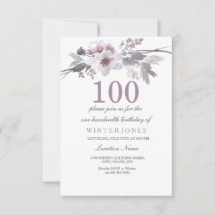 Joli Violet Floral 100e anniversaire Invitation de